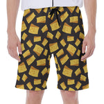 Black Cheese And Holes Pattern Print Men's Beach Shorts