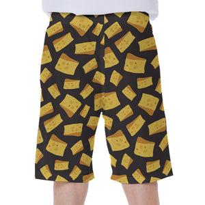 Black Cheese And Holes Pattern Print Men's Beach Shorts