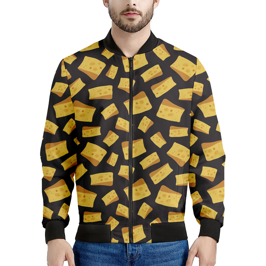 Black Cheese And Holes Pattern Print Men's Bomber Jacket
