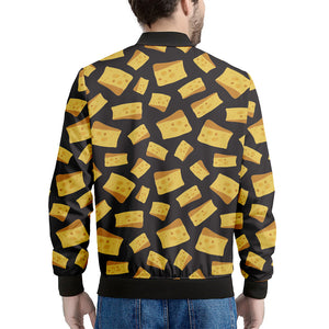 Black Cheese And Holes Pattern Print Men's Bomber Jacket