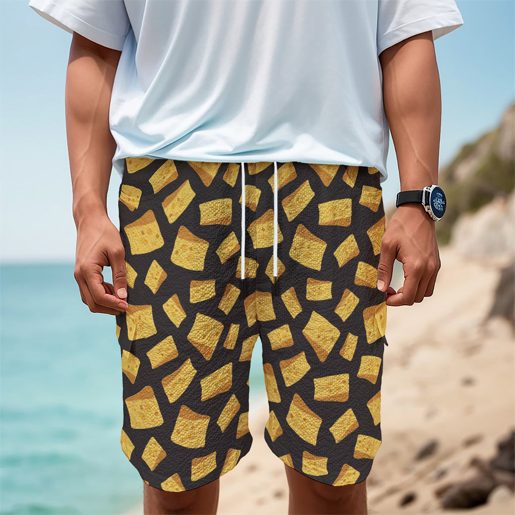 Black Cheese And Holes Pattern Print Men's Cargo Shorts