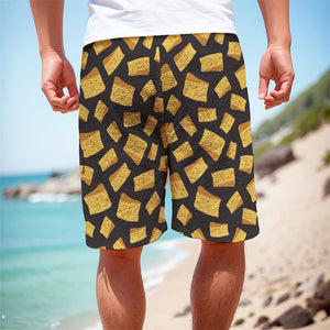 Black Cheese And Holes Pattern Print Men's Cargo Shorts