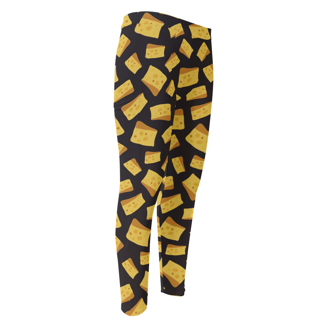 Black Cheese And Holes Pattern Print Men's Compression Pants