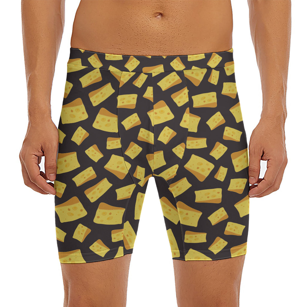 Black Cheese And Holes Pattern Print Men's Long Boxer Briefs