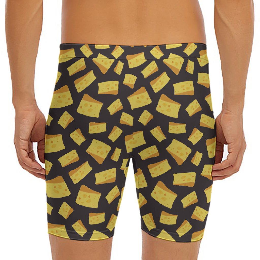 Black Cheese And Holes Pattern Print Men's Long Boxer Briefs