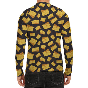 Black Cheese And Holes Pattern Print Men's Long Sleeve Rash Guard