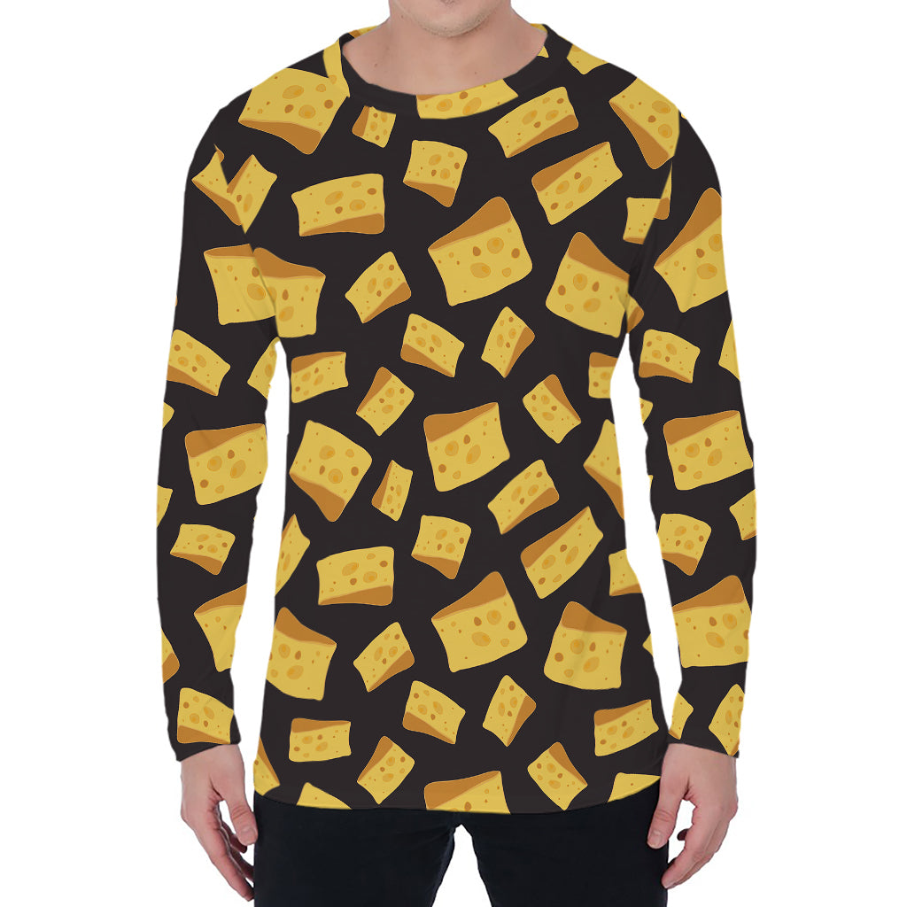 Black Cheese And Holes Pattern Print Men's Long Sleeve T-Shirt