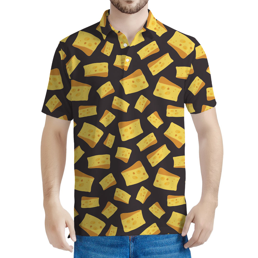 Black Cheese And Holes Pattern Print Men's Polo Shirt