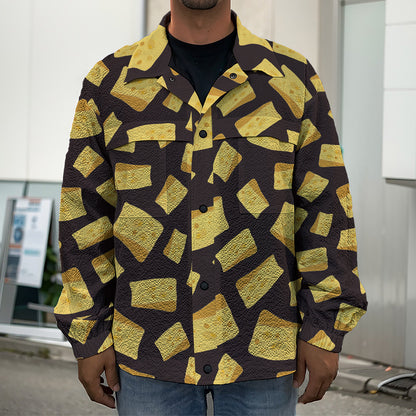 Black Cheese And Holes Pattern Print Men's Shirt Jacket