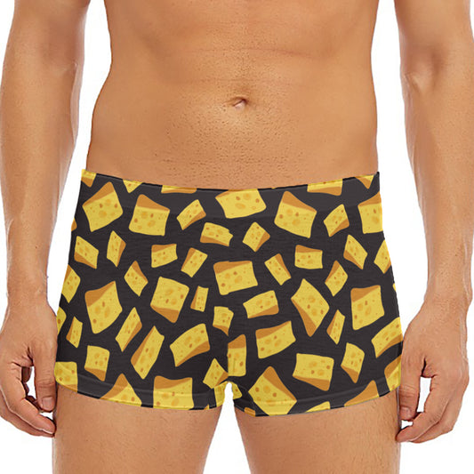 Black Cheese And Holes Pattern Print Men's Short Boxer Briefs