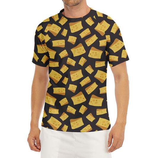 Black Cheese And Holes Pattern Print Men's Short Sleeve Rash Guard