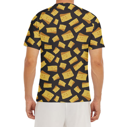 Black Cheese And Holes Pattern Print Men's Short Sleeve Rash Guard