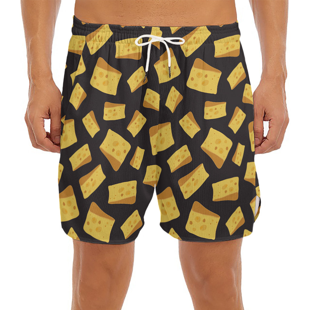 Black Cheese And Holes Pattern Print Men's Split Running Shorts