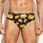 Black Cheese And Holes Pattern Print Men's Swim Briefs