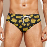 Black Cheese And Holes Pattern Print Men's Swim Briefs