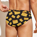 Black Cheese And Holes Pattern Print Men's Swim Briefs