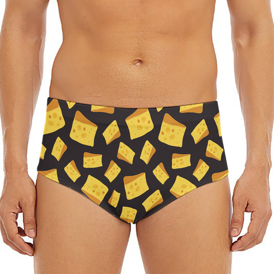Black Cheese And Holes Pattern Print Men's Triangle Swim Briefs
