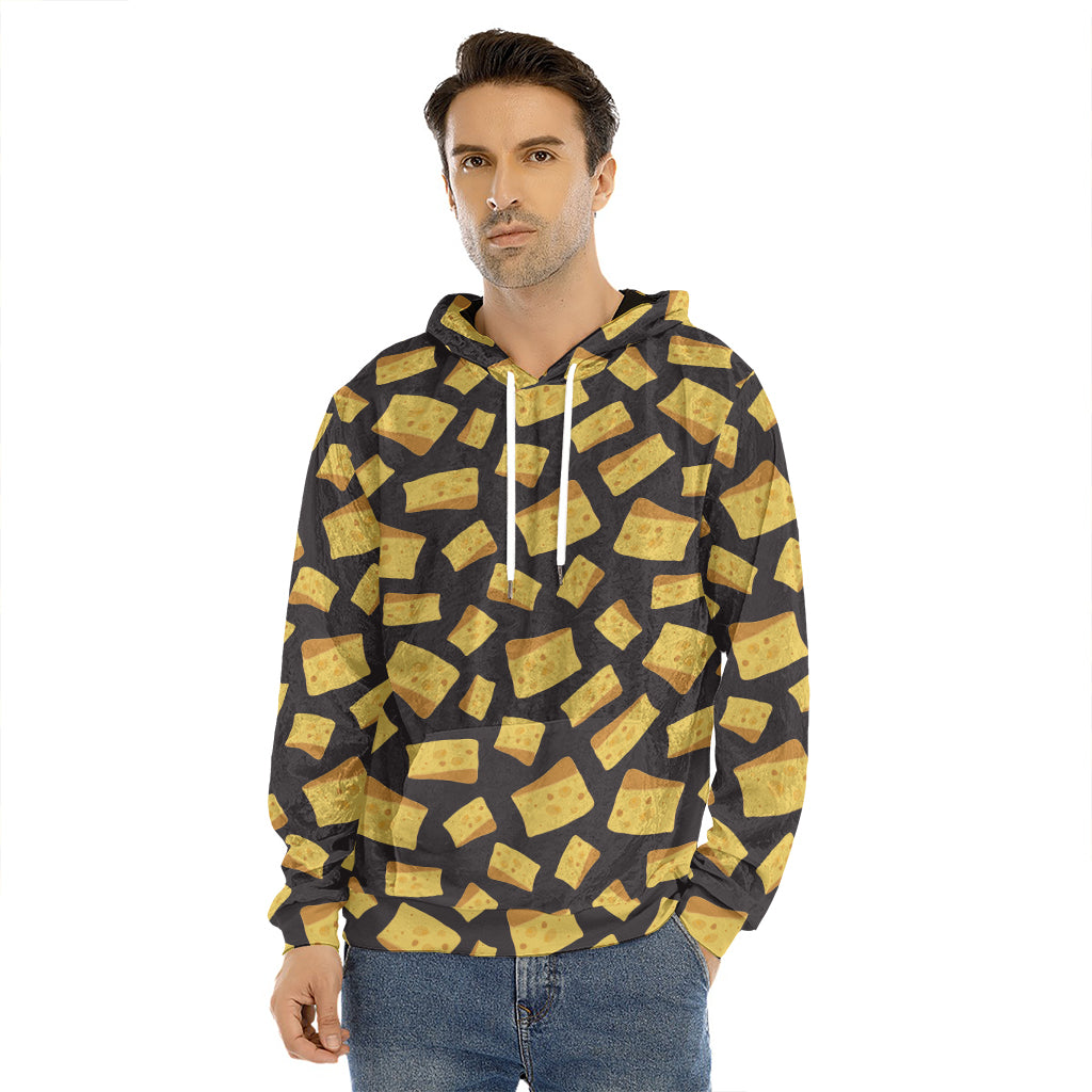 Black Cheese And Holes Pattern Print Men's Velvet Pullover Hoodie