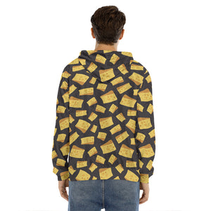 Black Cheese And Holes Pattern Print Men's Velvet Pullover Hoodie