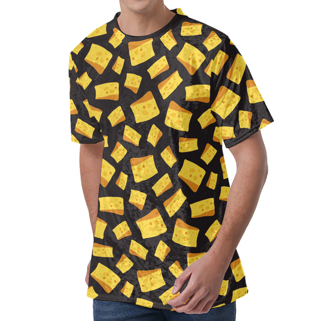 Black Cheese And Holes Pattern Print Men's Velvet T-Shirt