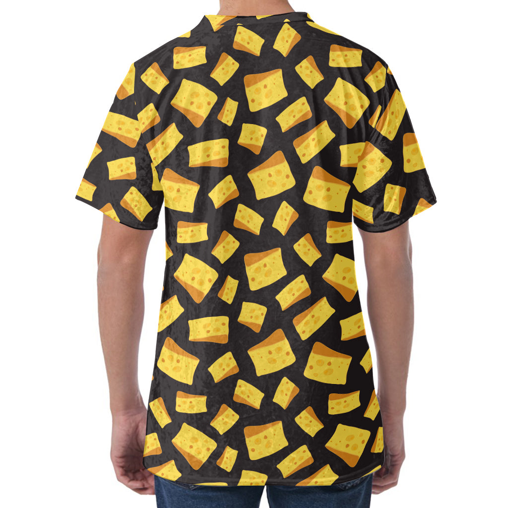 Black Cheese And Holes Pattern Print Men's Velvet T-Shirt