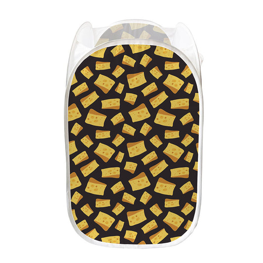 Black Cheese And Holes Pattern Print Mesh Laundry Hamper