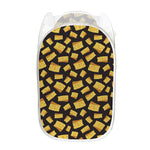 Black Cheese And Holes Pattern Print Mesh Laundry Hamper