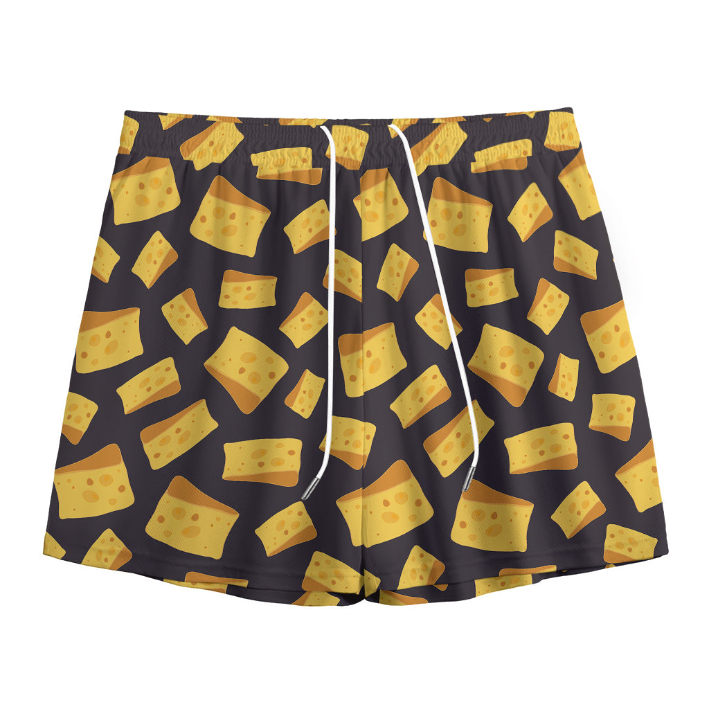 Black Cheese And Holes Pattern Print Mesh Shorts