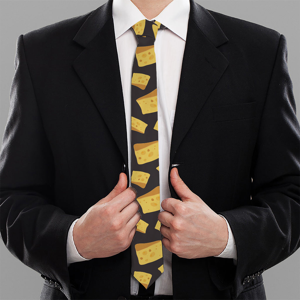 Black Cheese And Holes Pattern Print Necktie