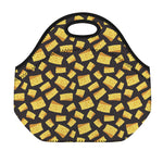 Black Cheese And Holes Pattern Print Neoprene Lunch Bag