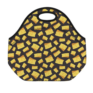 Black Cheese And Holes Pattern Print Neoprene Lunch Bag