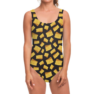 Black Cheese And Holes Pattern Print One Piece Swimsuit