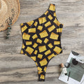Black Cheese And Holes Pattern Print One Shoulder Bodysuit