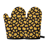 Black Cheese And Holes Pattern Print Oven Mitts