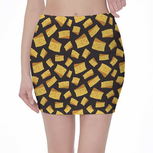 Black Cheese And Holes Pattern Print Pencil Mini Skirt