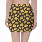 Black Cheese And Holes Pattern Print Pencil Mini Skirt