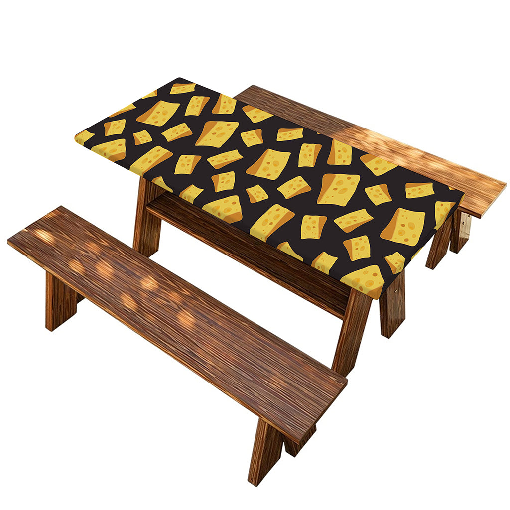 Black Cheese And Holes Pattern Print Picnic Table Cover