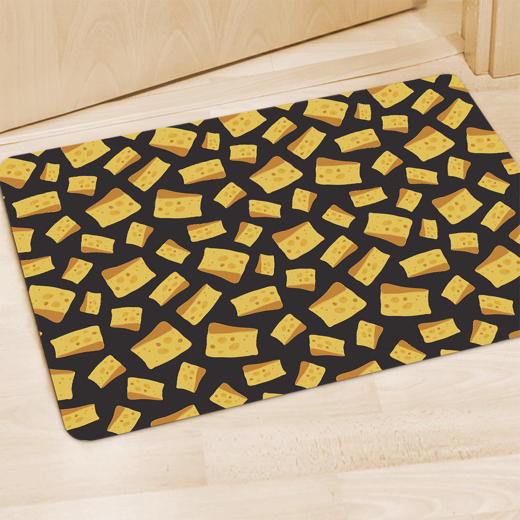 Black Cheese And Holes Pattern Print Polyester Doormat