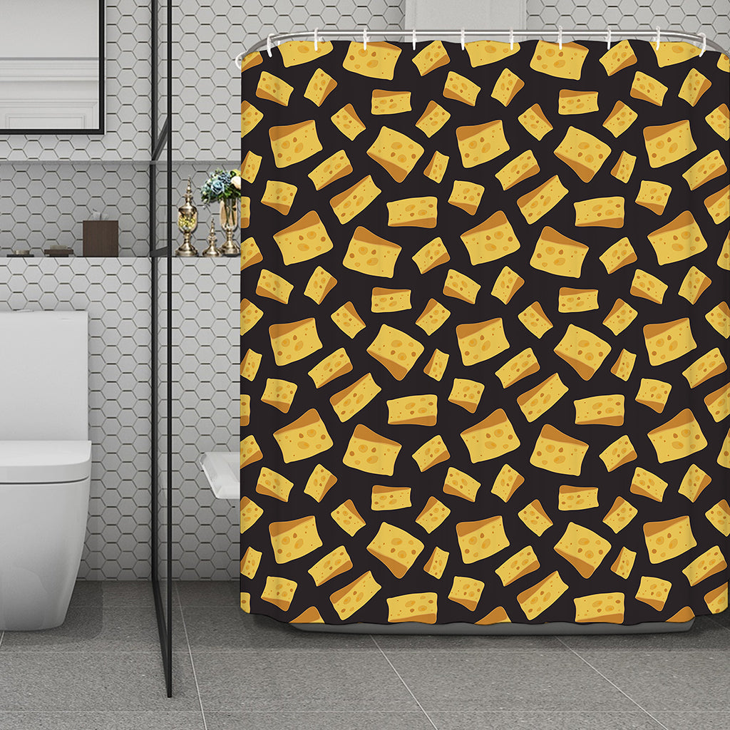 Black Cheese And Holes Pattern Print Polyester Shower Curtain