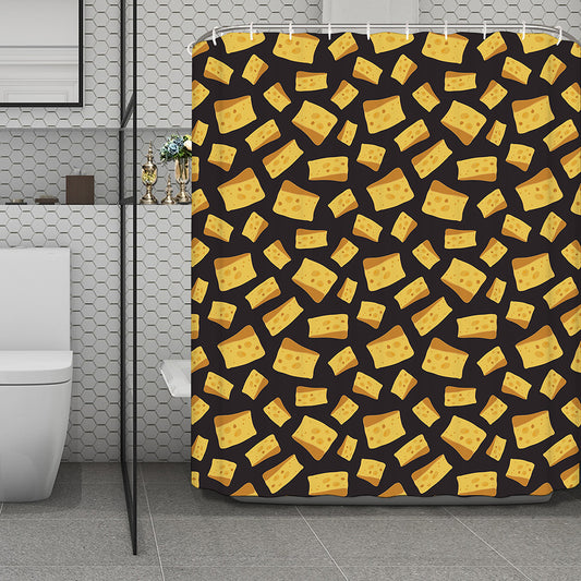 Black Cheese And Holes Pattern Print Polyester Shower Curtain