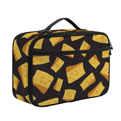 Black Cheese And Holes Pattern Print Portable Lunch Bag