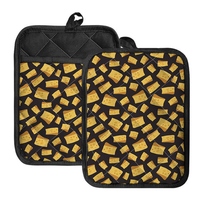 Black Cheese And Holes Pattern Print Pot Holders With Pocket