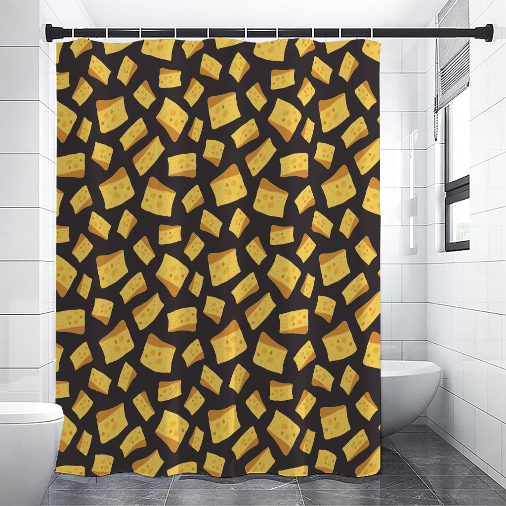 Black Cheese And Holes Pattern Print Premium Shower Curtain