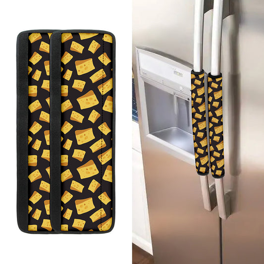 Black Cheese And Holes Pattern Print Refrigerator Handle Covers