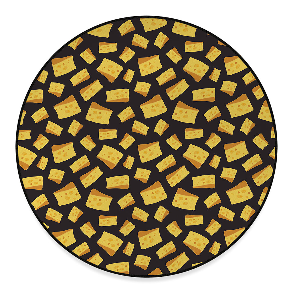 Black Cheese And Holes Pattern Print Round Floor Mat