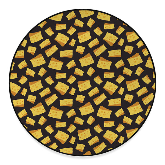 Black Cheese And Holes Pattern Print Round Floor Mat