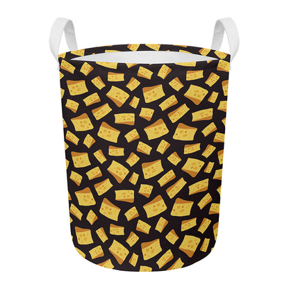 Black Cheese And Holes Pattern Print Round Laundry Basket