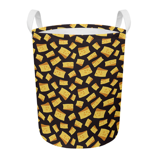Black Cheese And Holes Pattern Print Round Laundry Basket