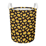 Black Cheese And Holes Pattern Print Round Laundry Basket