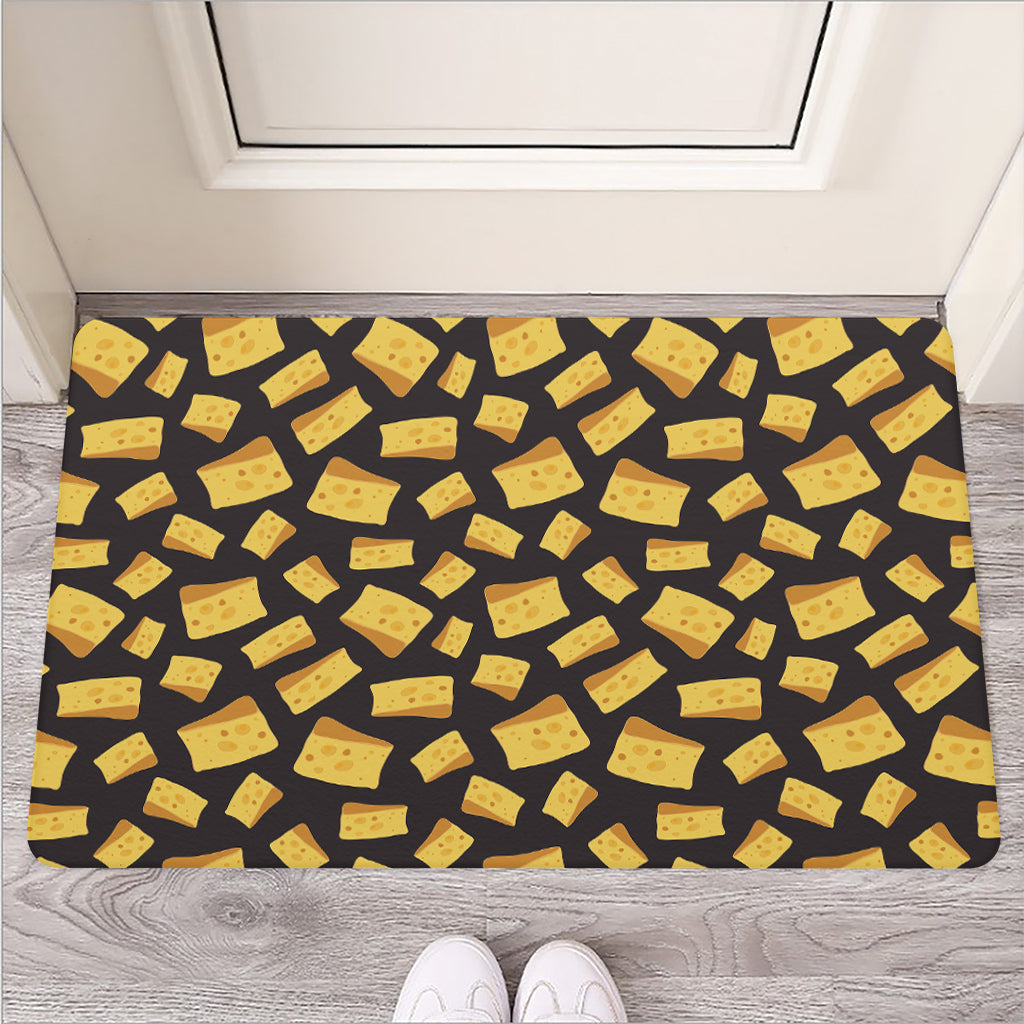 Black Cheese And Holes Pattern Print Rubber Doormat